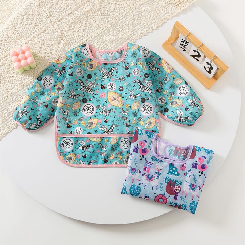ElecMotive 3 Pack Long Sleeve Bib,Baby Smock for Eating 6-30 Months Reusable Shirt Bibs for Babies Toddler - Image 2